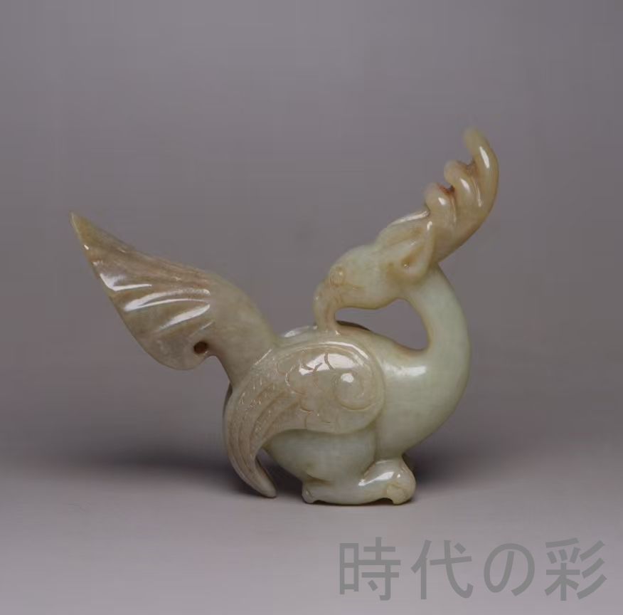 中国古美術『和田玉 鳳鳥彫刻細工 6.1cm』純手作り 原石 根付 時代物