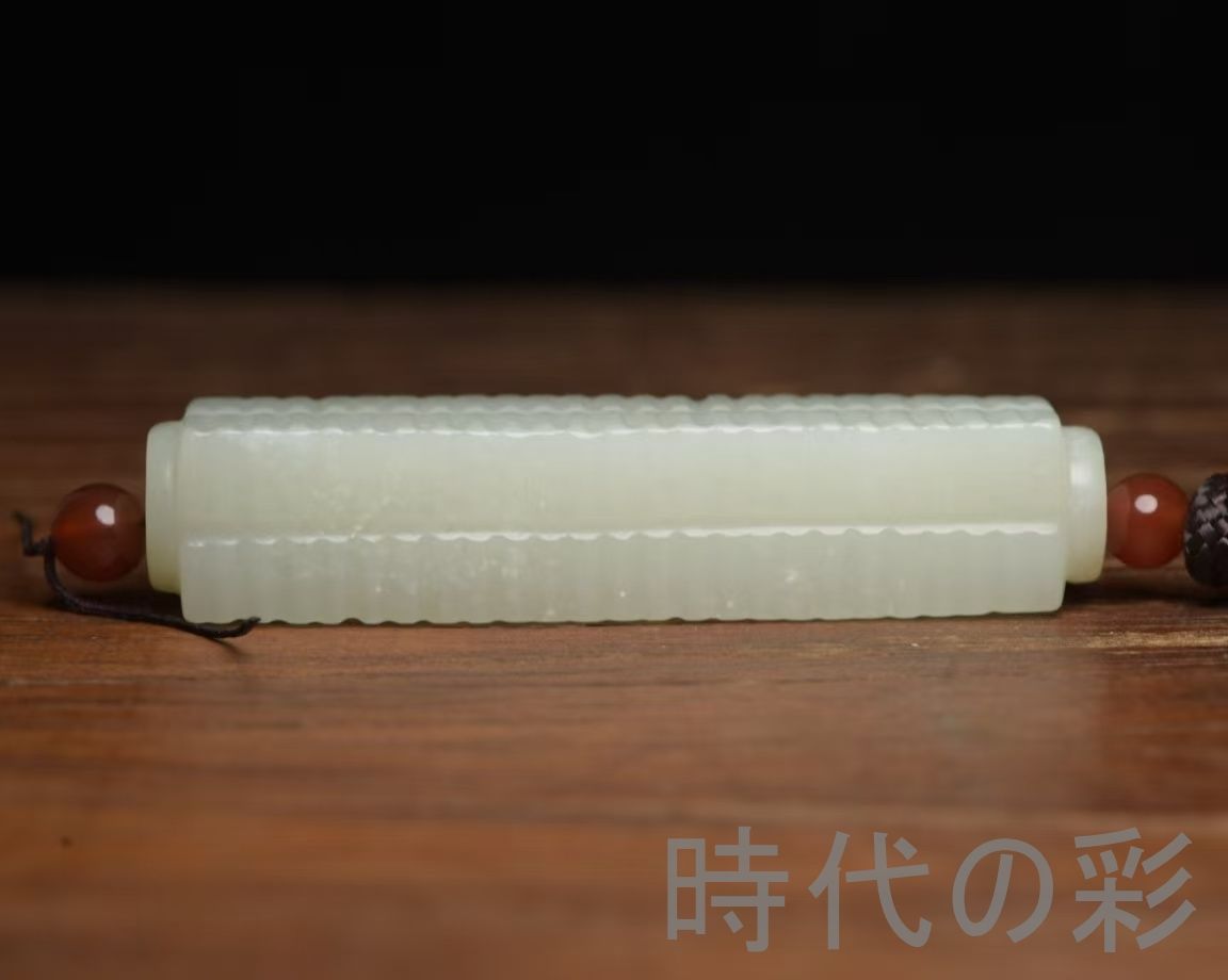 中国古美術『和田玉 琮形 8.0cm』純手作り 原石 根付 時代物 白玉 和田