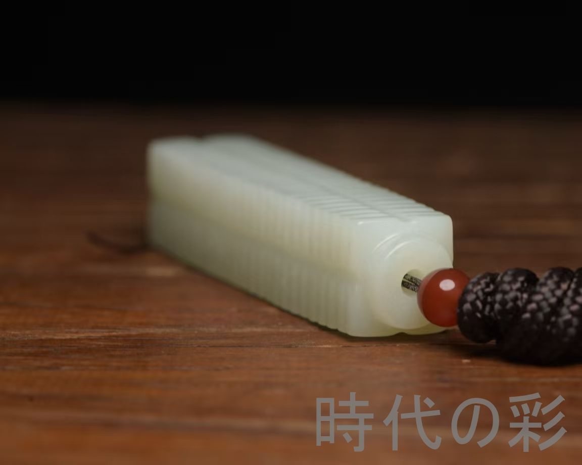 中国古美術『和田玉 琮形 8.0cm』純手作り 原石 根付 時代物 白玉 和田