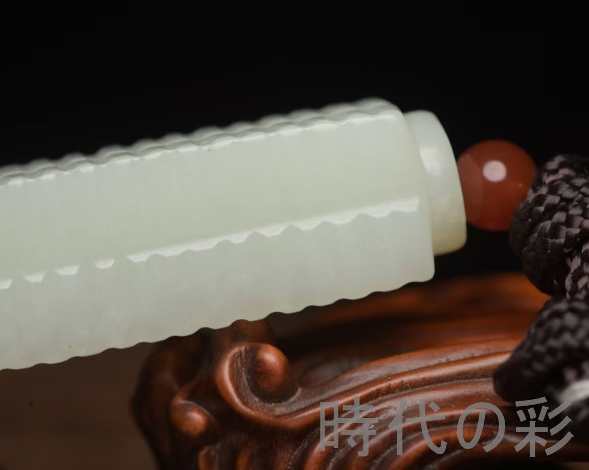 中国古美術『和田玉 琮形 8.0cm』純手作り 原石 根付 時代物 白玉 和田