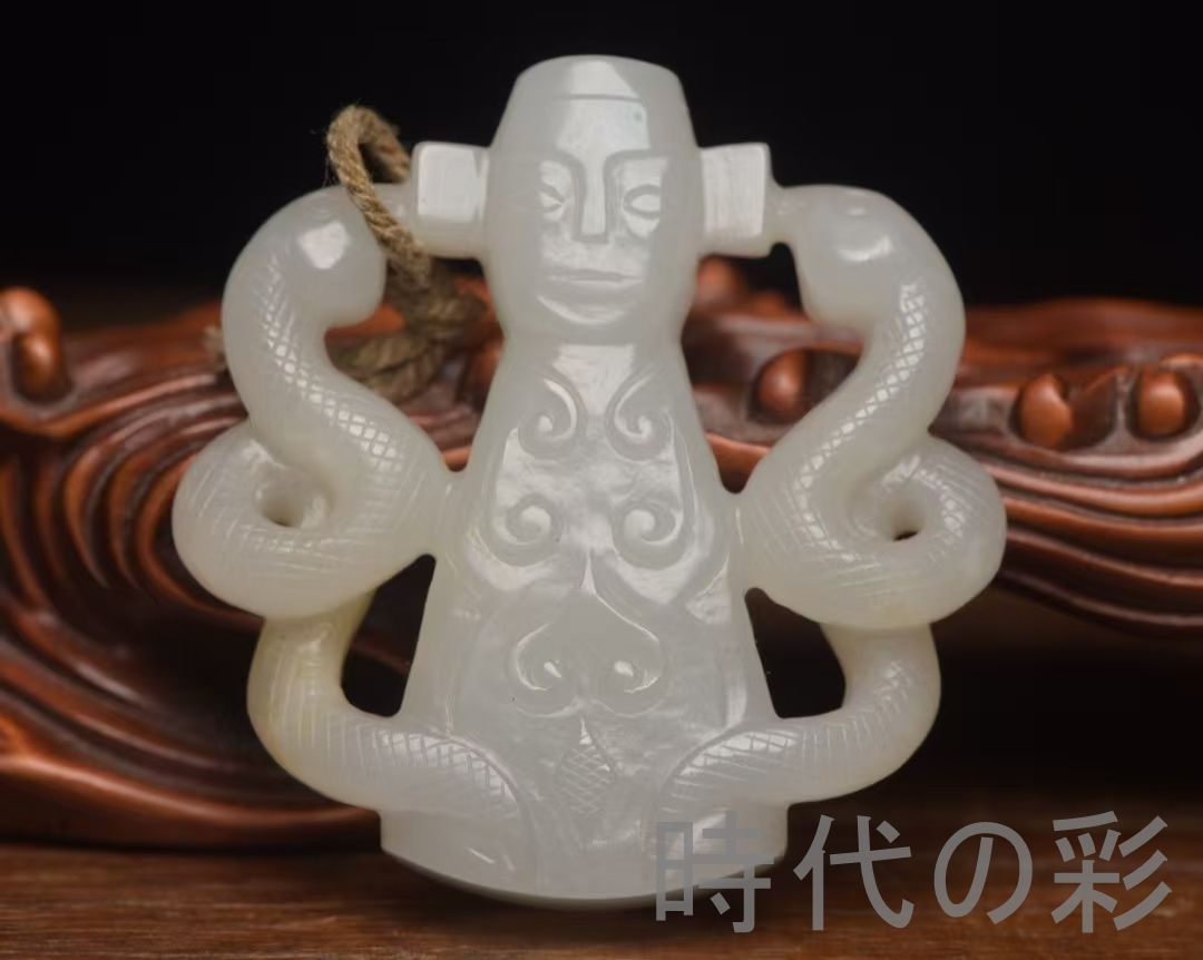 中国古美術『和田玉 貴人佩 5.5cm』純手作り 原石 根付 時代物 白玉