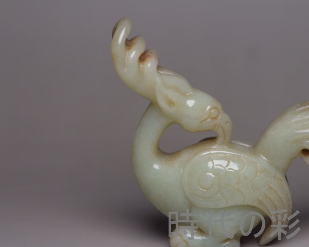 中国古美術『和田玉 鳳鳥彫刻細工 6.1cm』純手作り 原石 根付 時代物