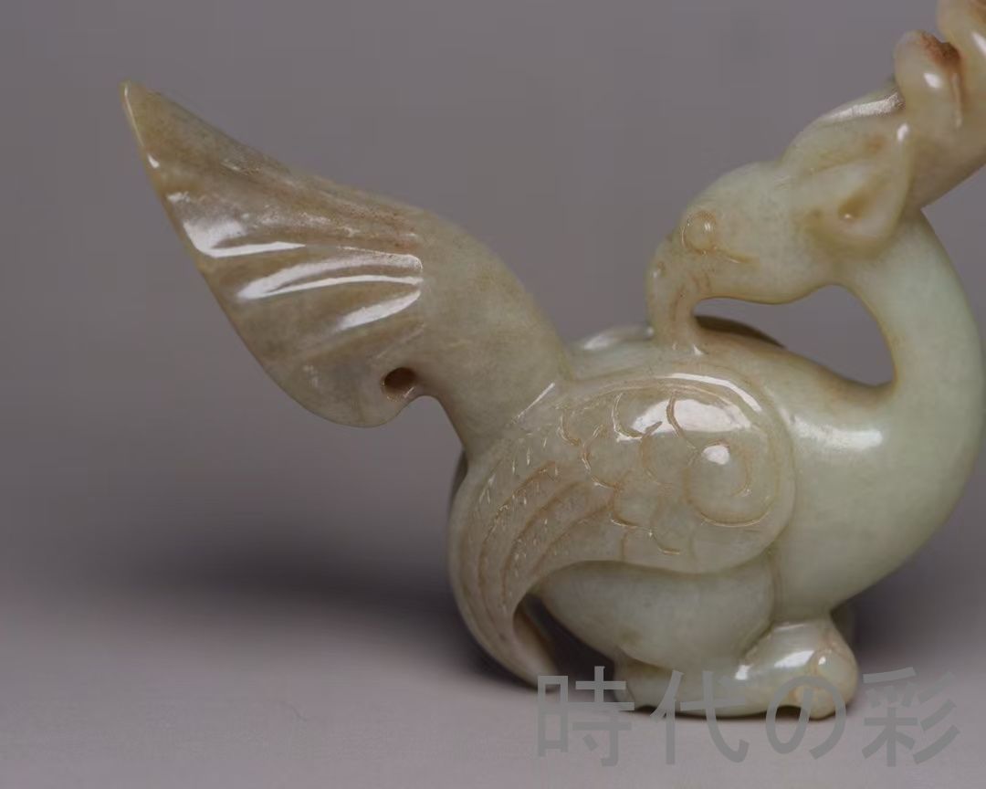 中国古美術『和田玉 鳳鳥彫刻細工 6.1cm』純手作り 原石 根付 時代物