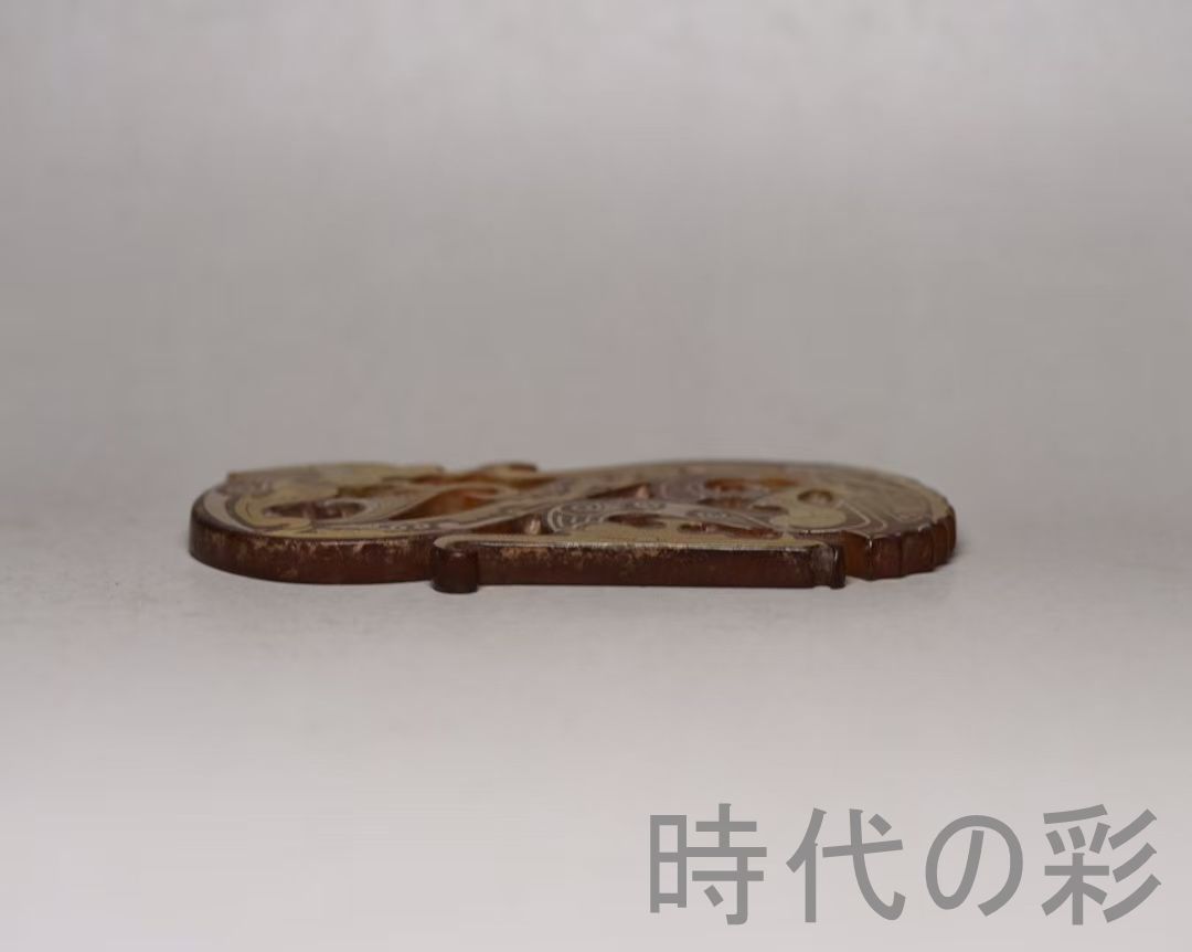中国古美術『和田玉 描金龍牌 8.8cm』純手作り 原石 根付 時代物 白玉