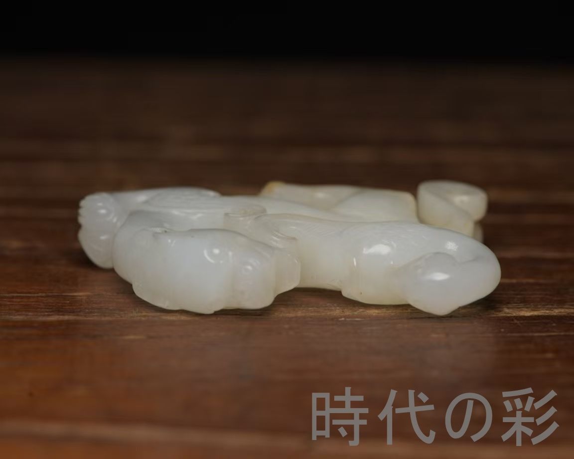 中国古美術『和田玉 龍鳳呈祥 6.2cm』純手作り 原石 根付 時代物 白玉