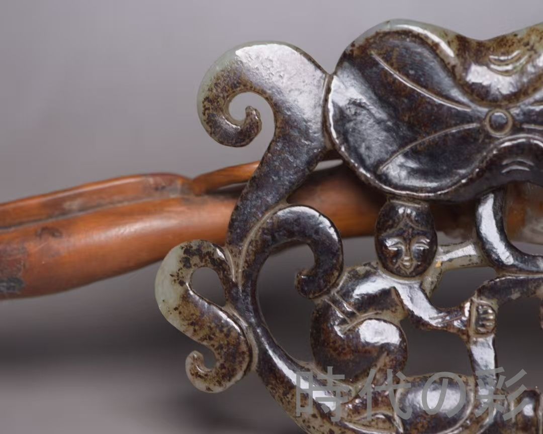 中国古美術『和田玉 持蓮童子 11cm』純手作り 原石 根付 時代物 白玉