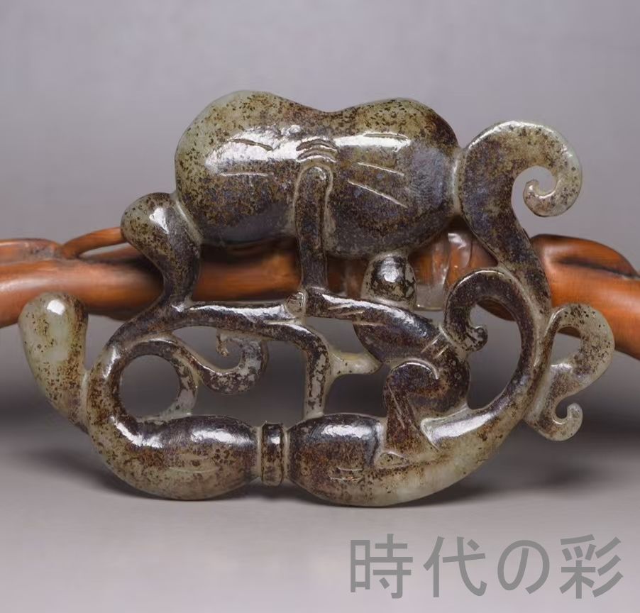 中国古美術『和田玉 持蓮童子 11cm』純手作り 原石 根付 時代物 白玉