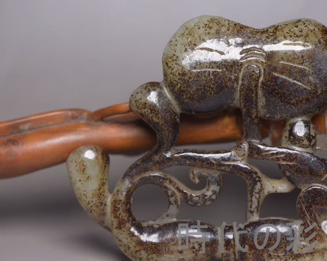 中国古美術『和田玉 持蓮童子 11cm』純手作り 原石 根付 時代物 白玉