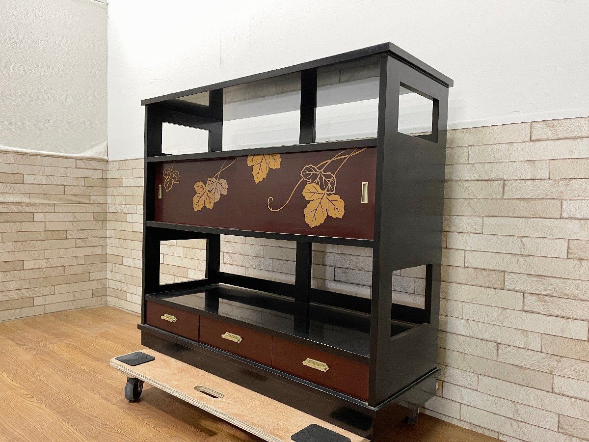 漆塗り 飾り棚 茶棚 茶箪笥 キャビネット シェルフ 和家具 和室 昭和レトロ アンティーク 畑1220