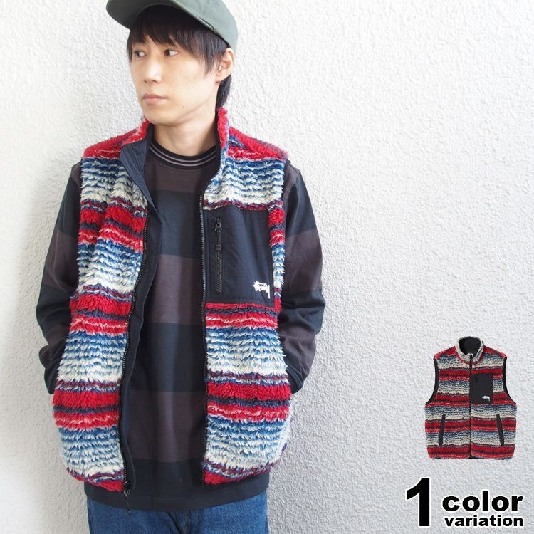 ステューシー STUSSY フリース ベスト Striped Sherpa Vest メンズ シェルパフリース ボアベスト アウター 118400 ストゥーシー スチューシー