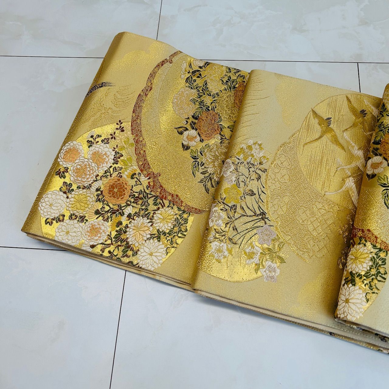  帯 袋帯 ゴールド系 花 華やか 金糸刺繍 管理番号 袋帯 帯