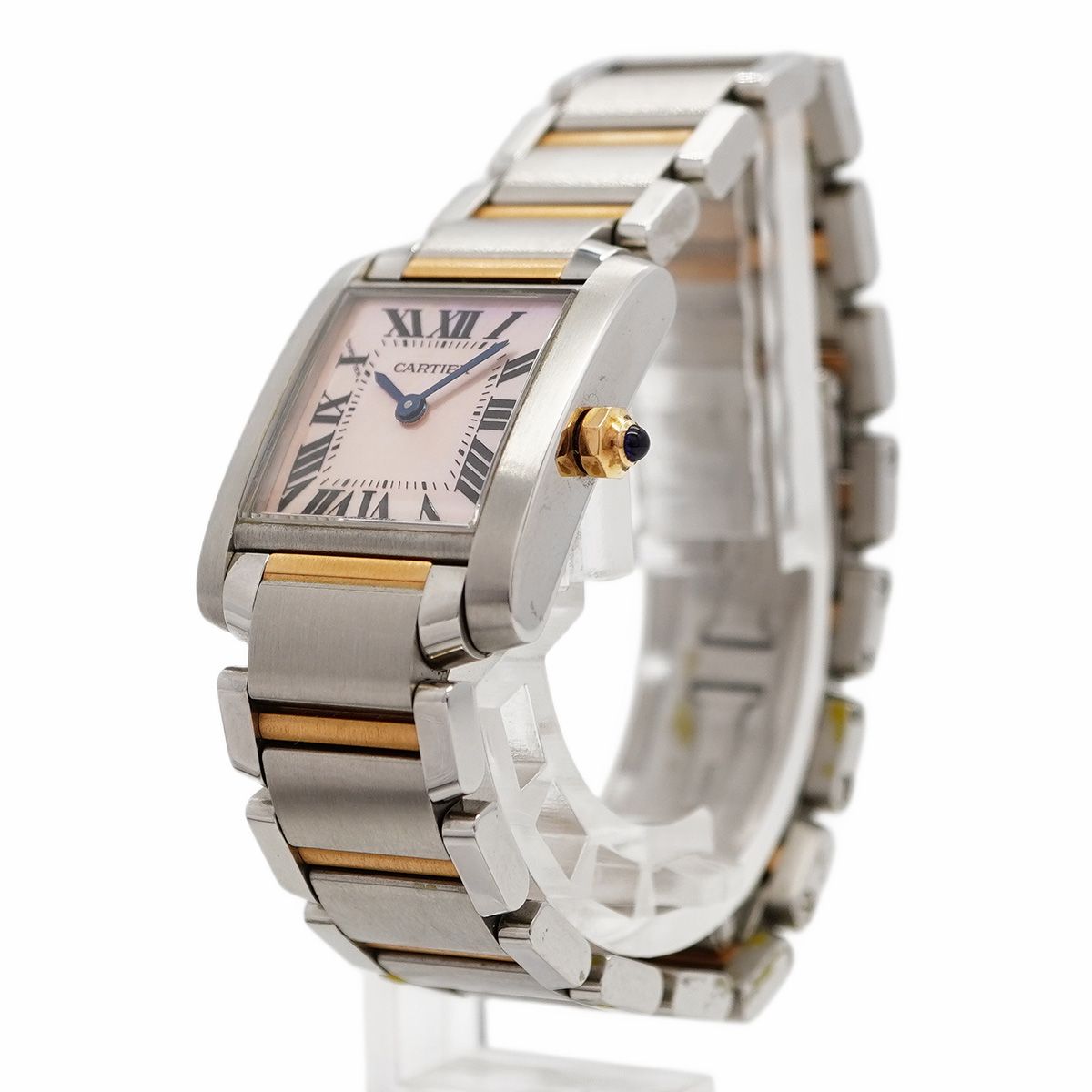 5 wwp 0035 カルティエ タンクフランセーズ SM コンビ ピンク文字盤 腕時計 レディース