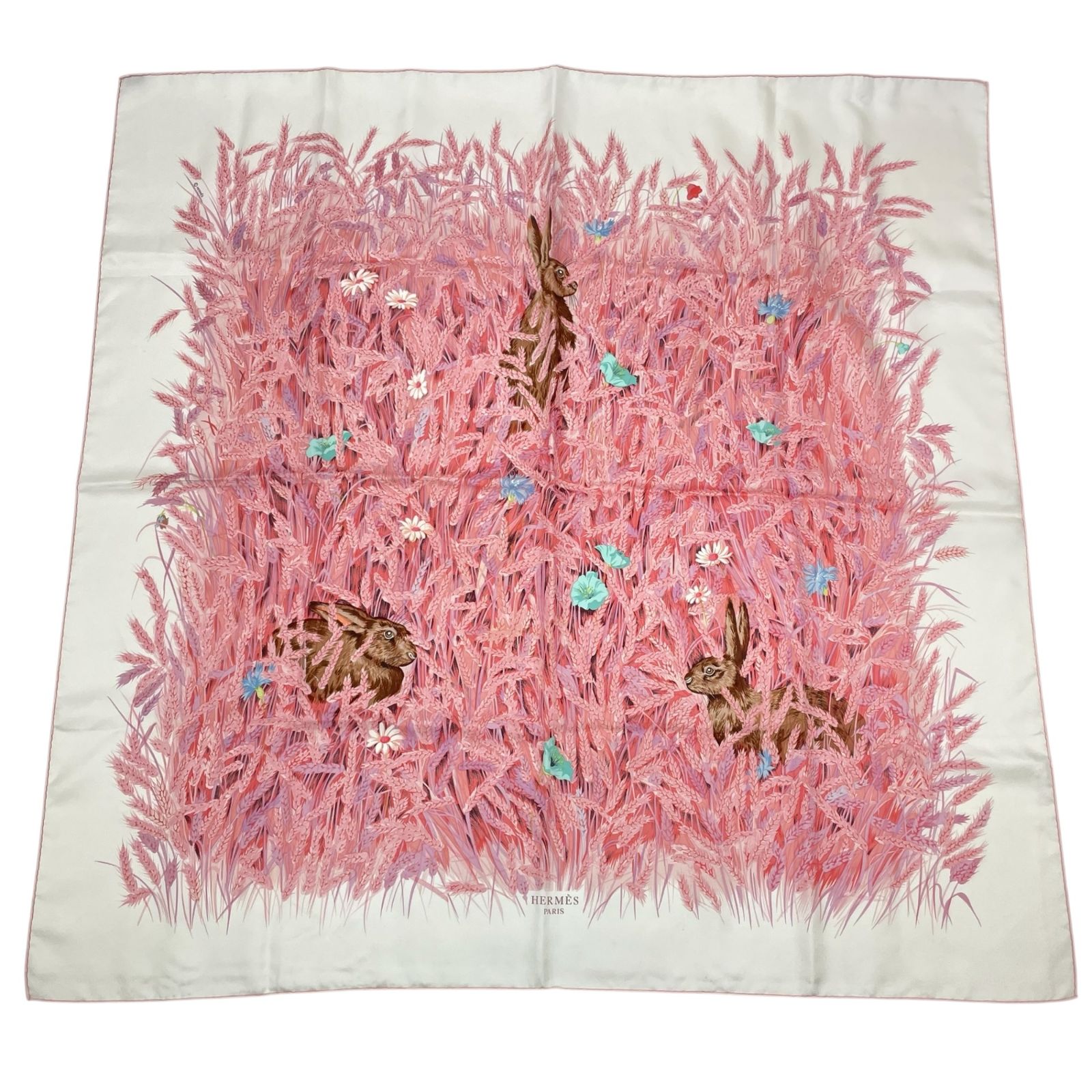 極美品 HERMES エルメス スカーフ シルク カレ90 LAPINS DANS UN CHAMP