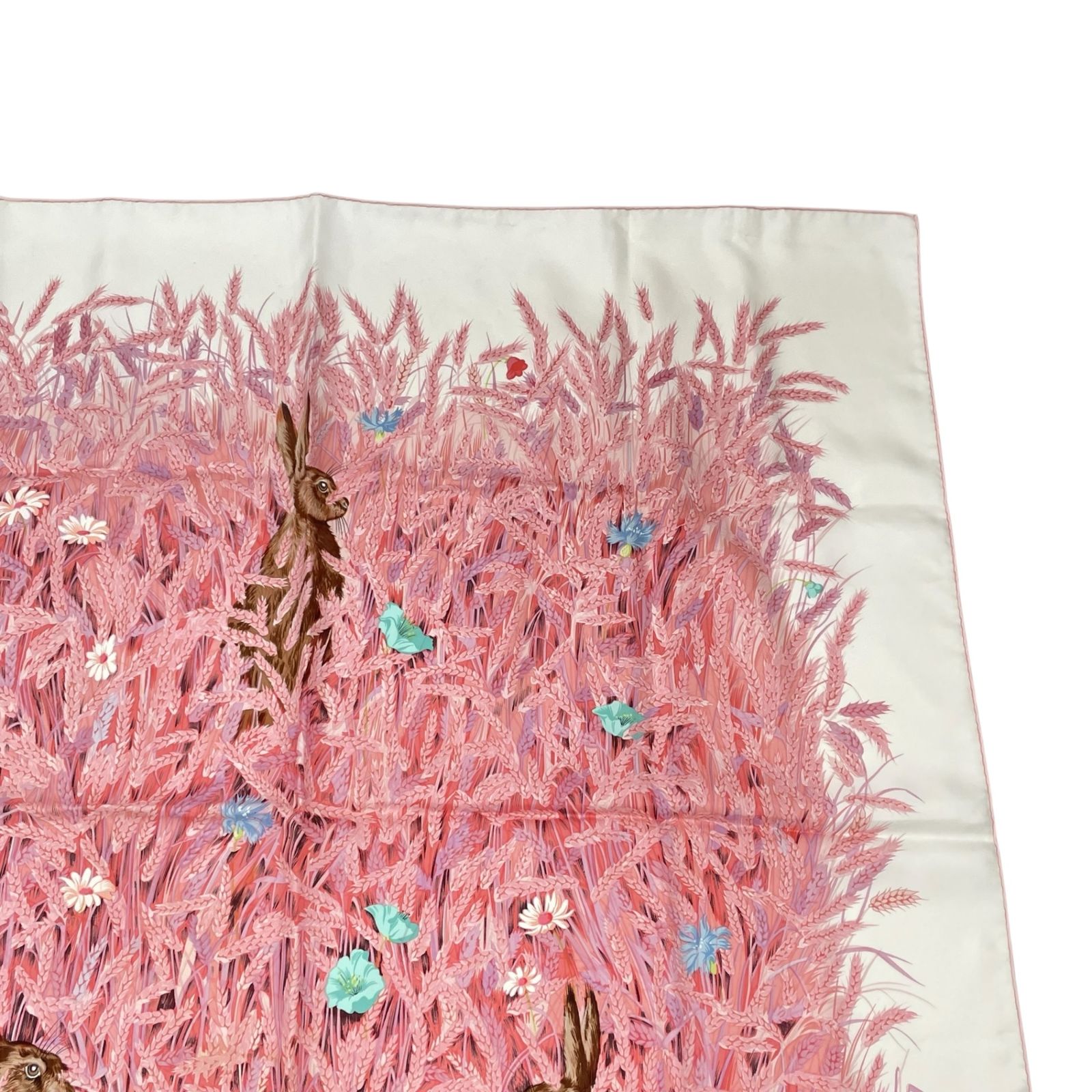 【美品】エルメス ビンテージJUMPING カレ90 スカーフピンク系 極美品 HERMES エルメス スカーフ シルク カレ90 LAPINS DANS UN CHAMP