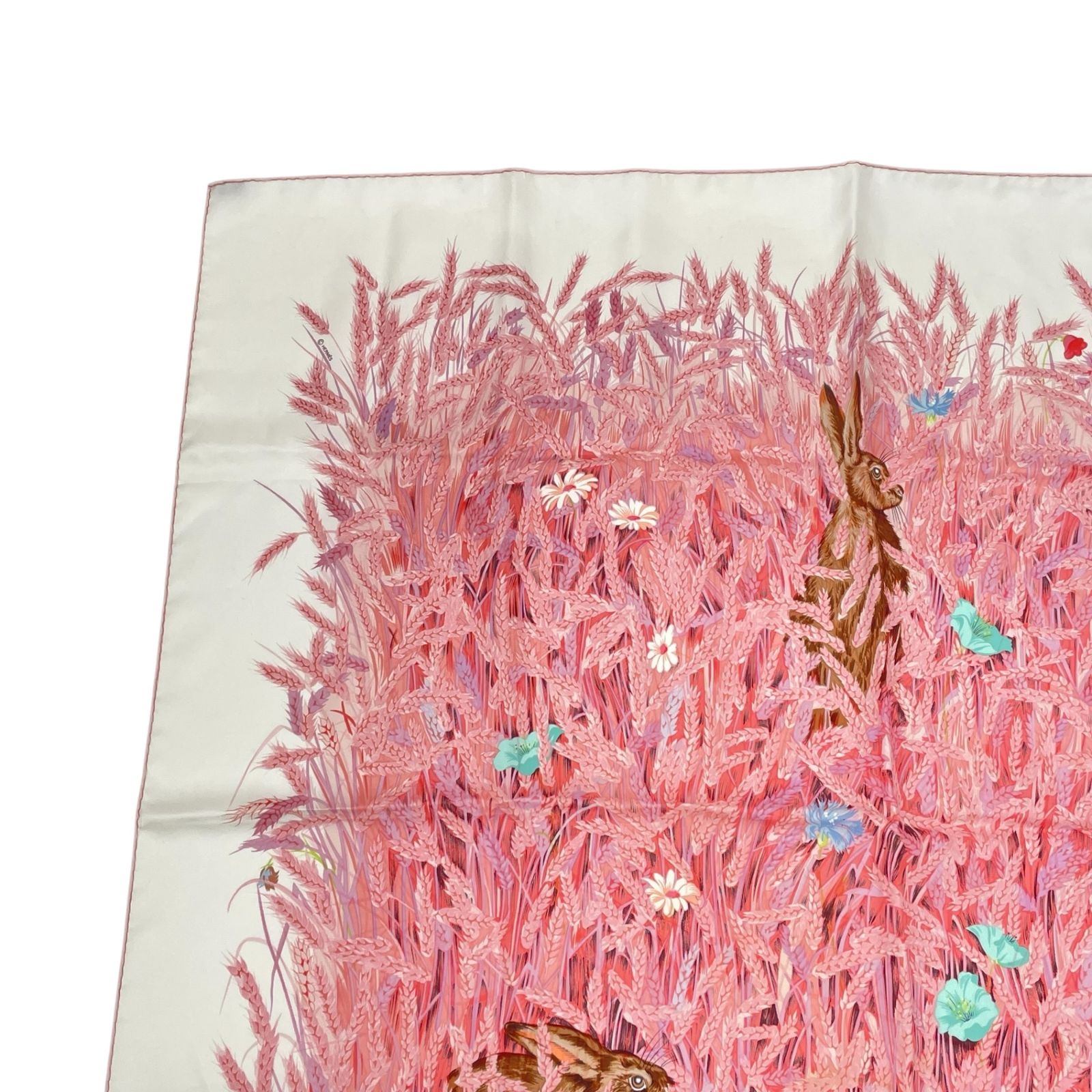 極美品 HERMES エルメス スカーフ シルク カレ90 LAPINS DANS UN CHAMP