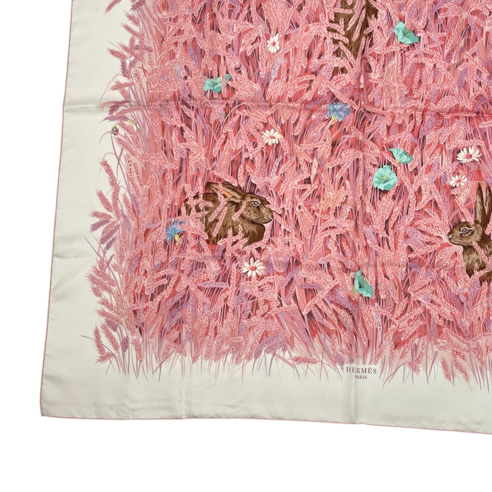 極美品 HERMES エルメス スカーフ シルク カレ90 LAPINS DANS UN CHAMP