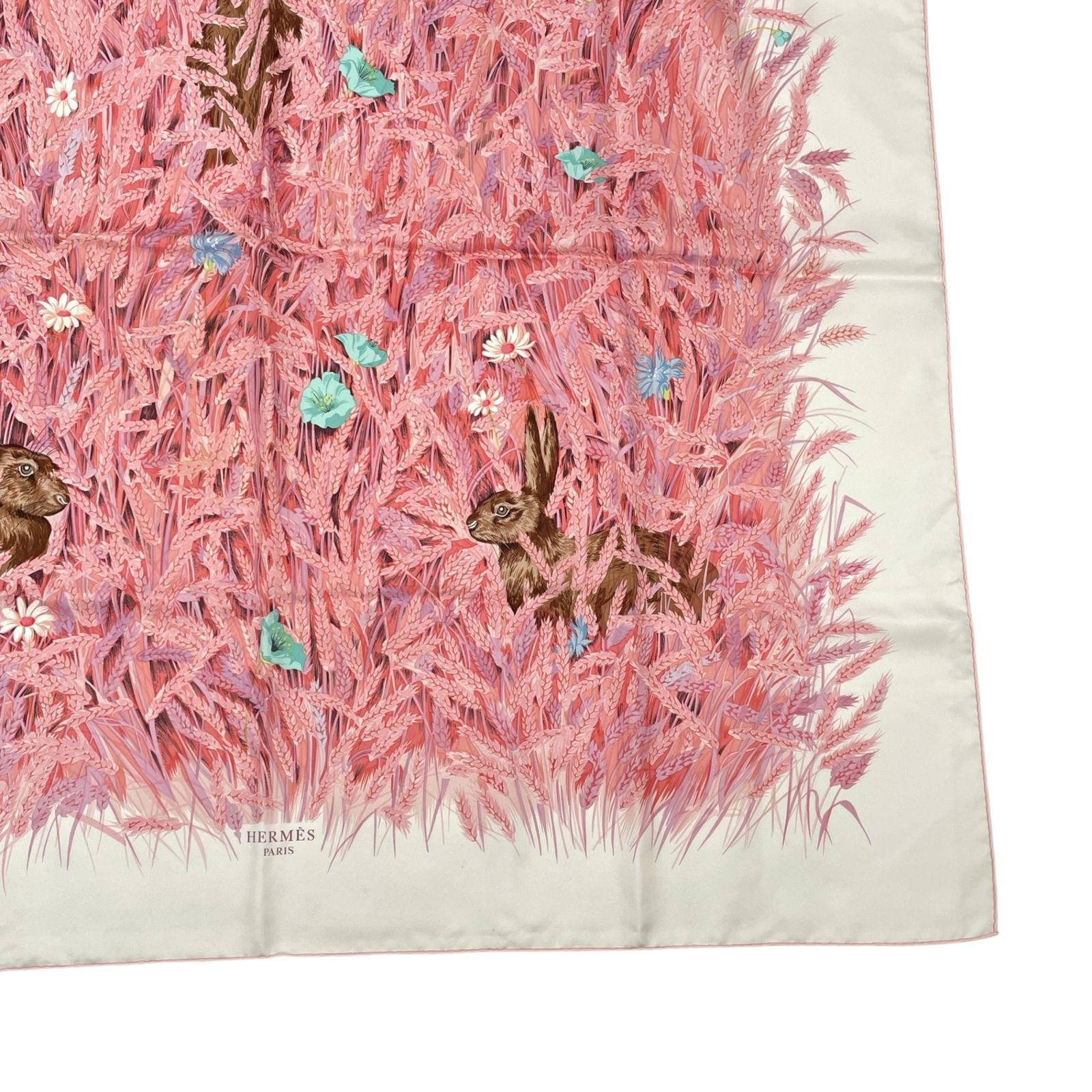 極美品 HERMES エルメス スカーフ シルク カレ90 LAPINS DANS UN CHAMP