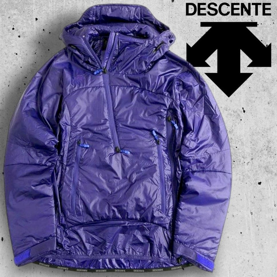 デサント HEAT NAVI JACKET エコダウン 耐久撥水加工ナイロン 中綿 ヒートナビ インサレーション フーデッドジャケット パデッドブルゾン 定4.2万 パープル ▲040 20426 k 24