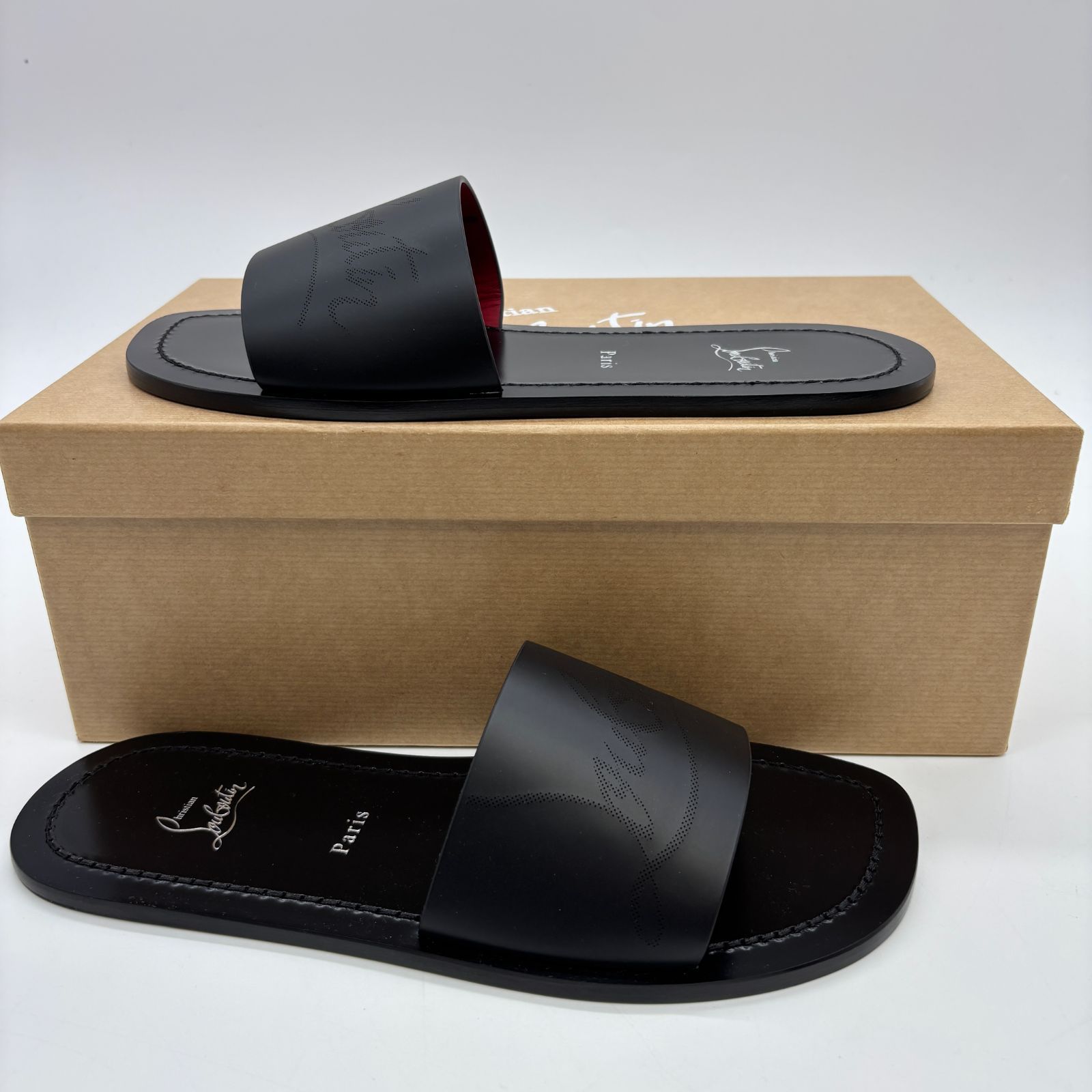 クリスチャンルブタン Christian Louboutin サンダル メンズ ロゴ 黒 ブラック レッドソール 42 約27 cm レザー