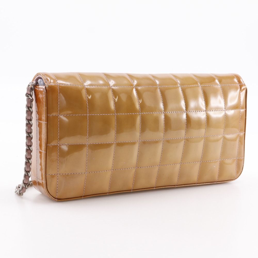 CHANEL ブラウン パーティーバッグ　エナメル　レア CHANEL】シャネル チェーンショルダー チョコバー エナメル 茶