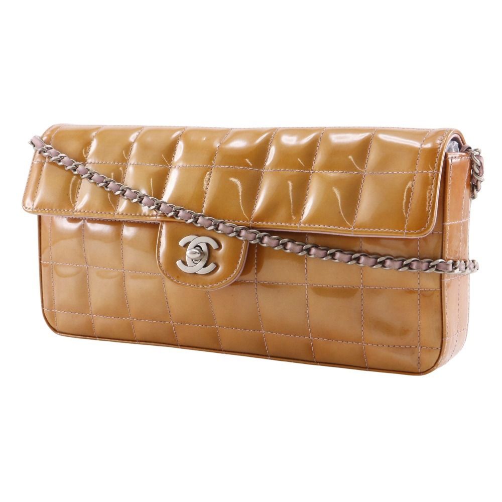 CHANEL】シャネル チェーンショルダー チョコバー エナメル 茶