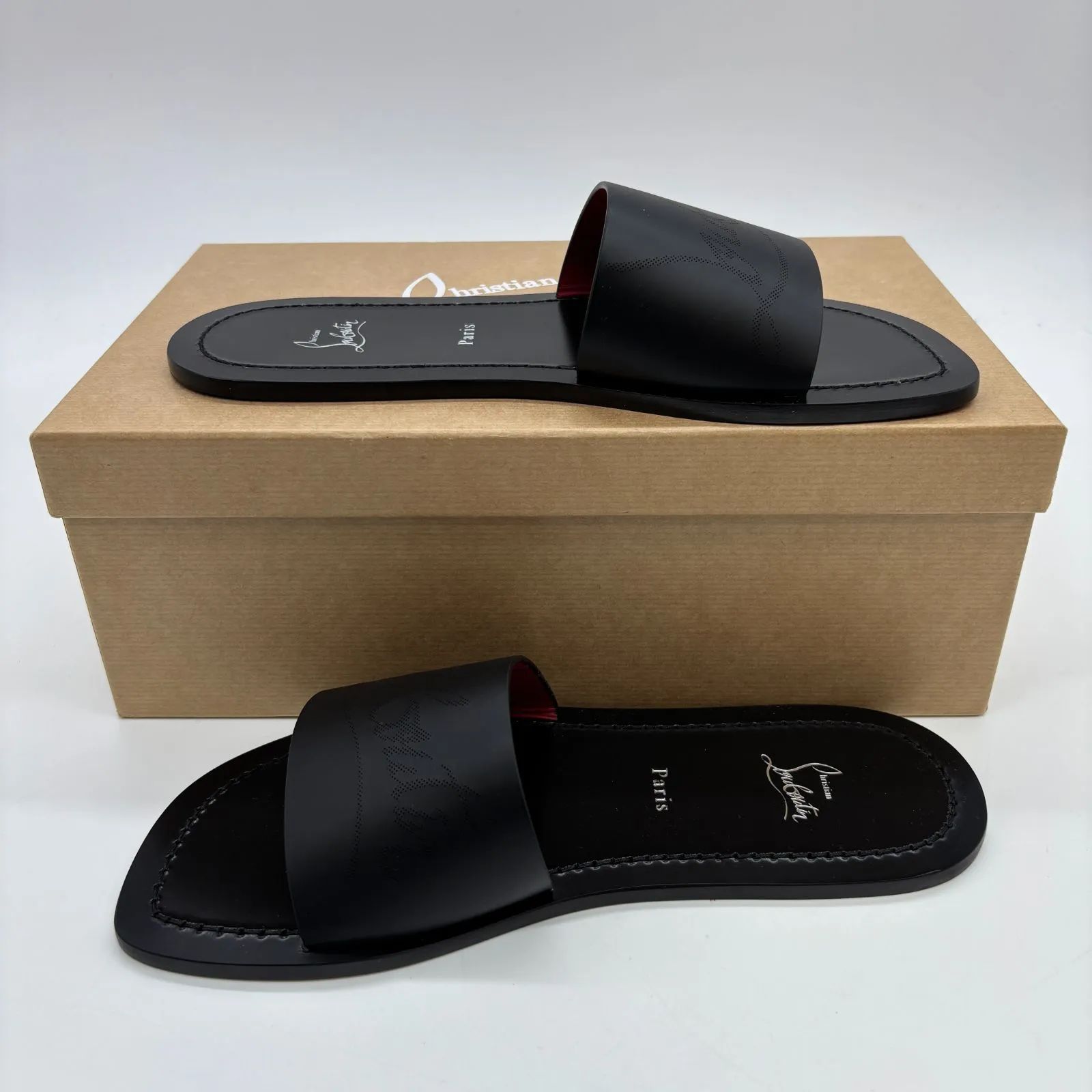 クリスチャンルブタン Christian Louboutin サンダル メンズ ロゴ 黒 ブラック レッドソール 42 約27 cm レザー