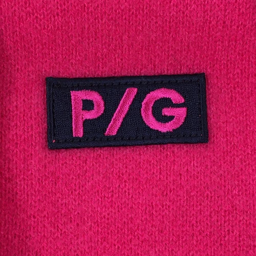 美品】パーリーゲイツ ニットワンピース ピンク×ネイビー フード付