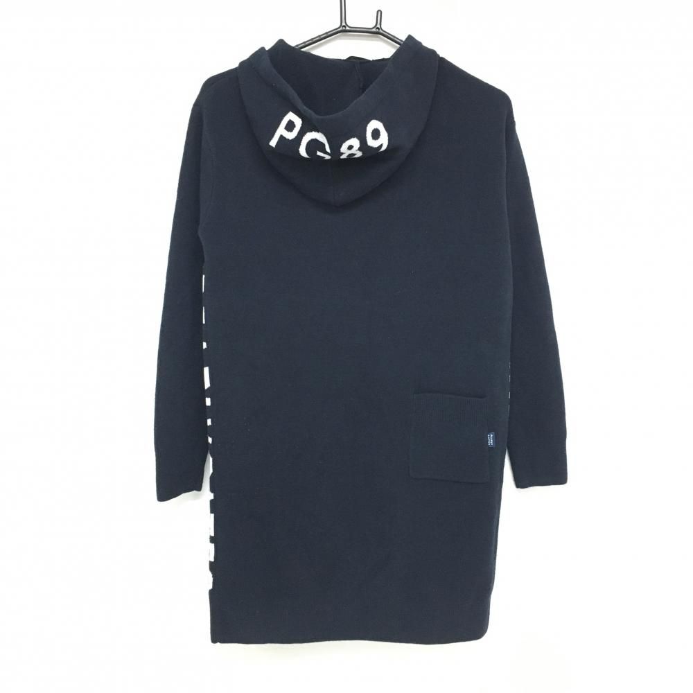 PEARLY GATES ネイビー ニットワンピース パーリーゲイツ ニットワンピース ネイビー×白 フード付 ウール混