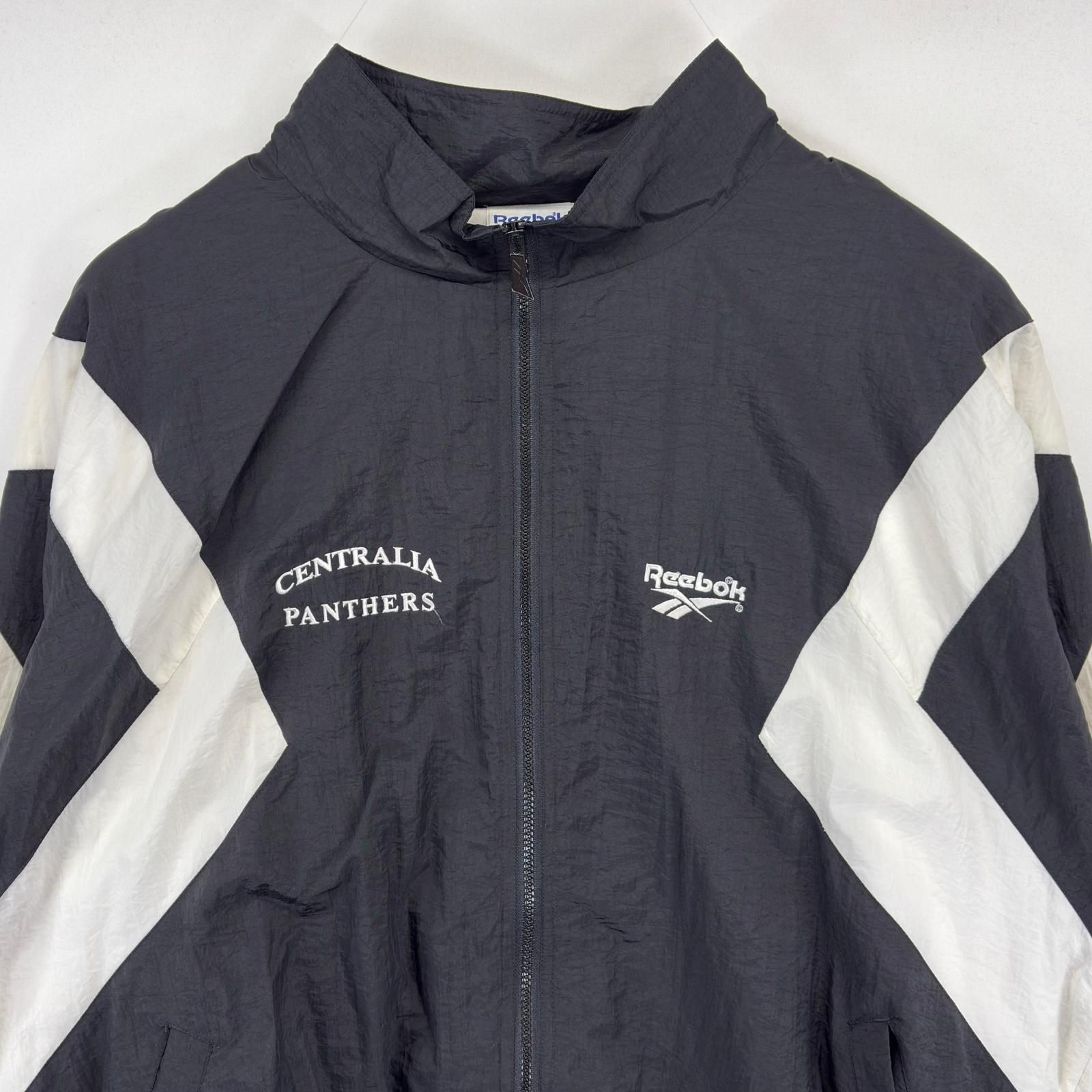 古着 90 s|90年代 リーボック Reebok ナイロンジャケット 大きいサイズ ツートンカラー スポーツ フルジップ 刺繍 3 XL ブラック メンズ