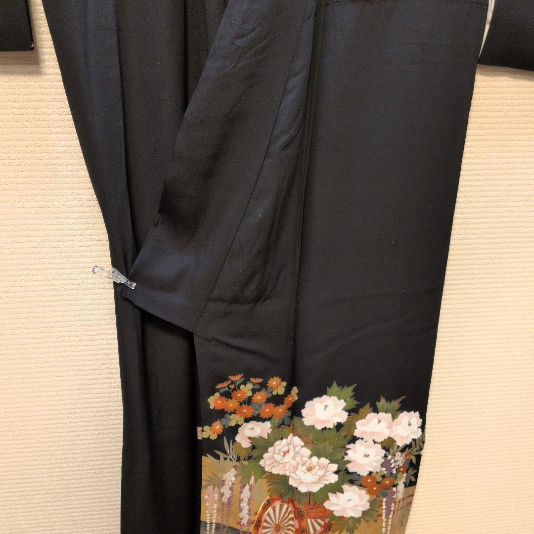 TWA01.ブランド後藤久美子 正絹黒留袖 駒刺繍花車文 暈し染め金彩逸品