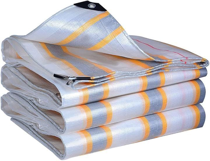 YEZOND 防水シート 屋外 屋根 厚手 ビニールシート 両面防水 防雨 防風 多肉 植物 猫犬ペットを守ります 内蔵メッシュ繊維強化ロープた HDPE製 金銀のしま 5.8 Mx 9.8 M