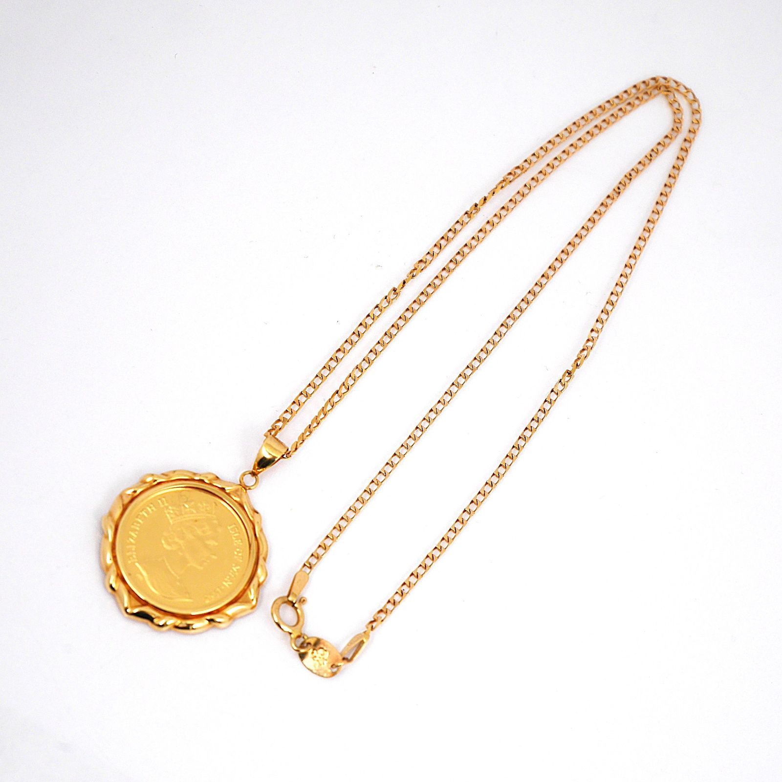純金 K 24 マン島キャットコイン 1|10オンス 18枠|K 18チェーンネックレス 総重量7.4