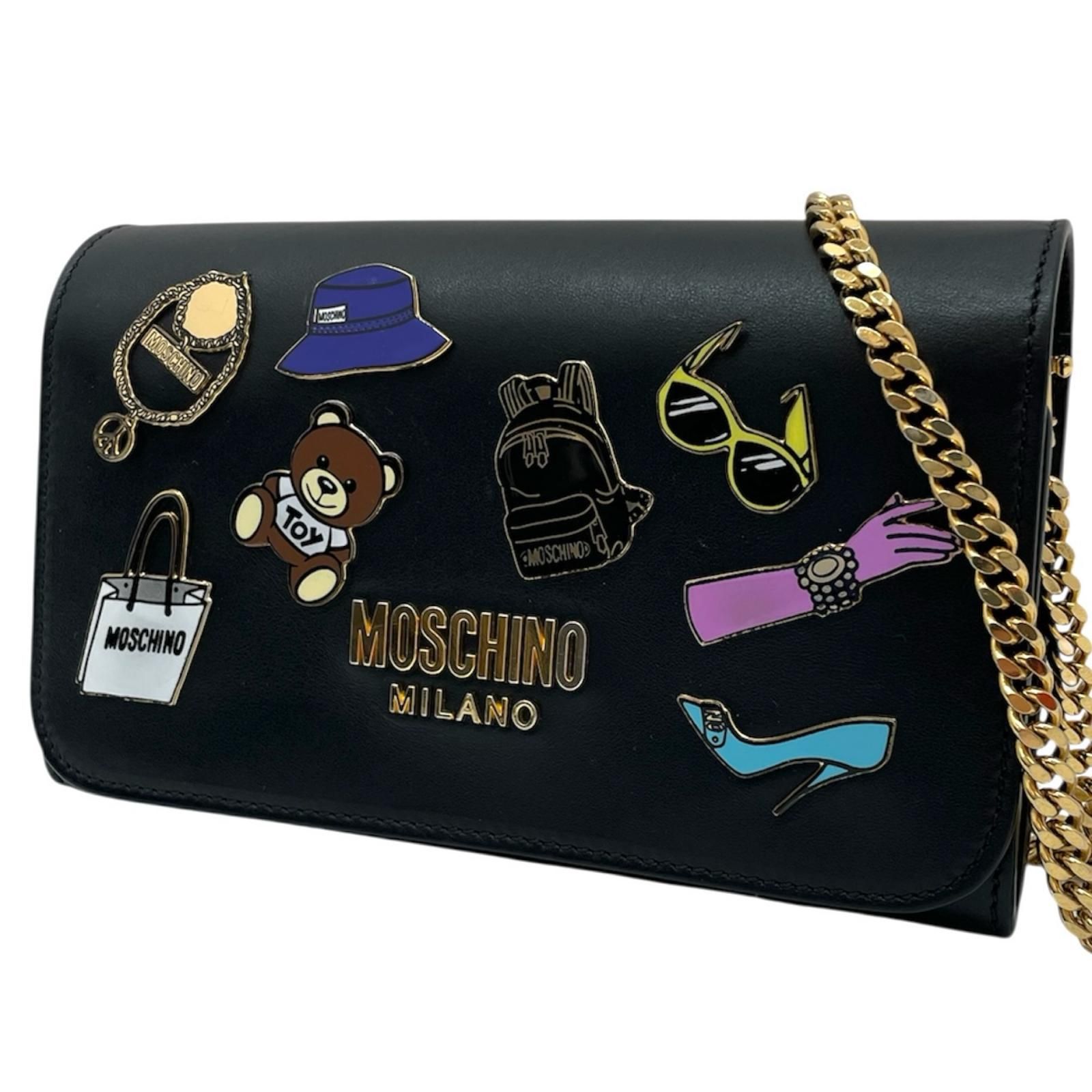 MOSCHINO オファー | モスキーノ チェーンウォレット 長財布 ブラック
