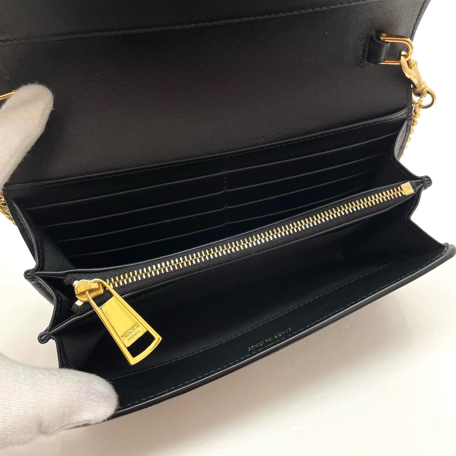 MOSCHINO オファー | モスキーノ チェーンウォレット 長財布 ブラック