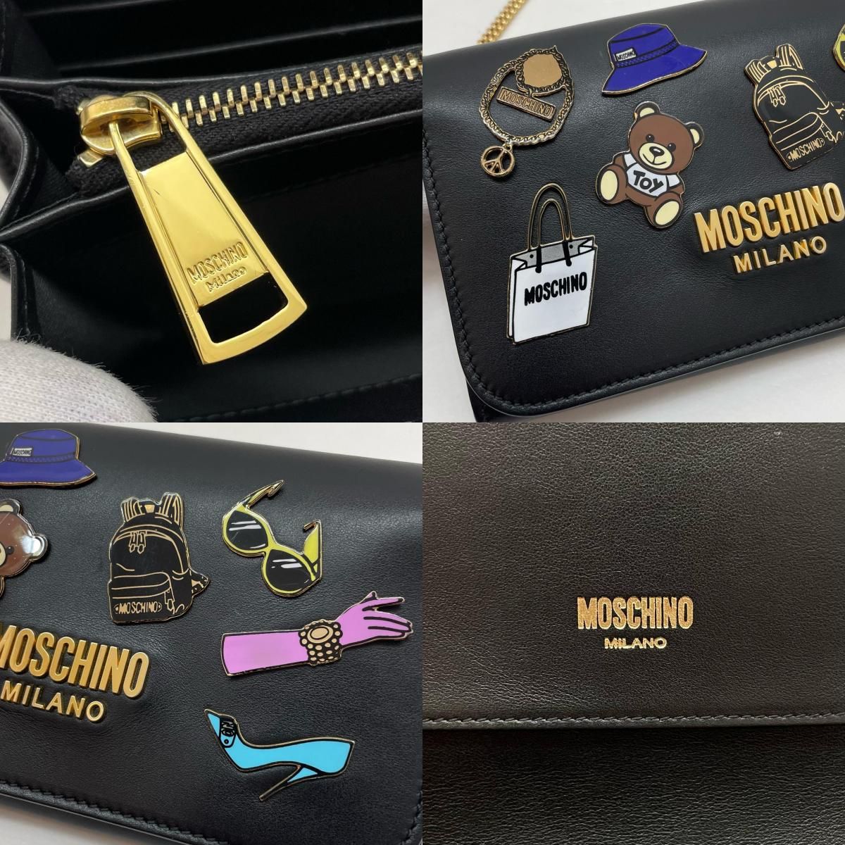 MOSCHINO オファー | モスキーノ チェーンウォレット 長財布 ブラック
