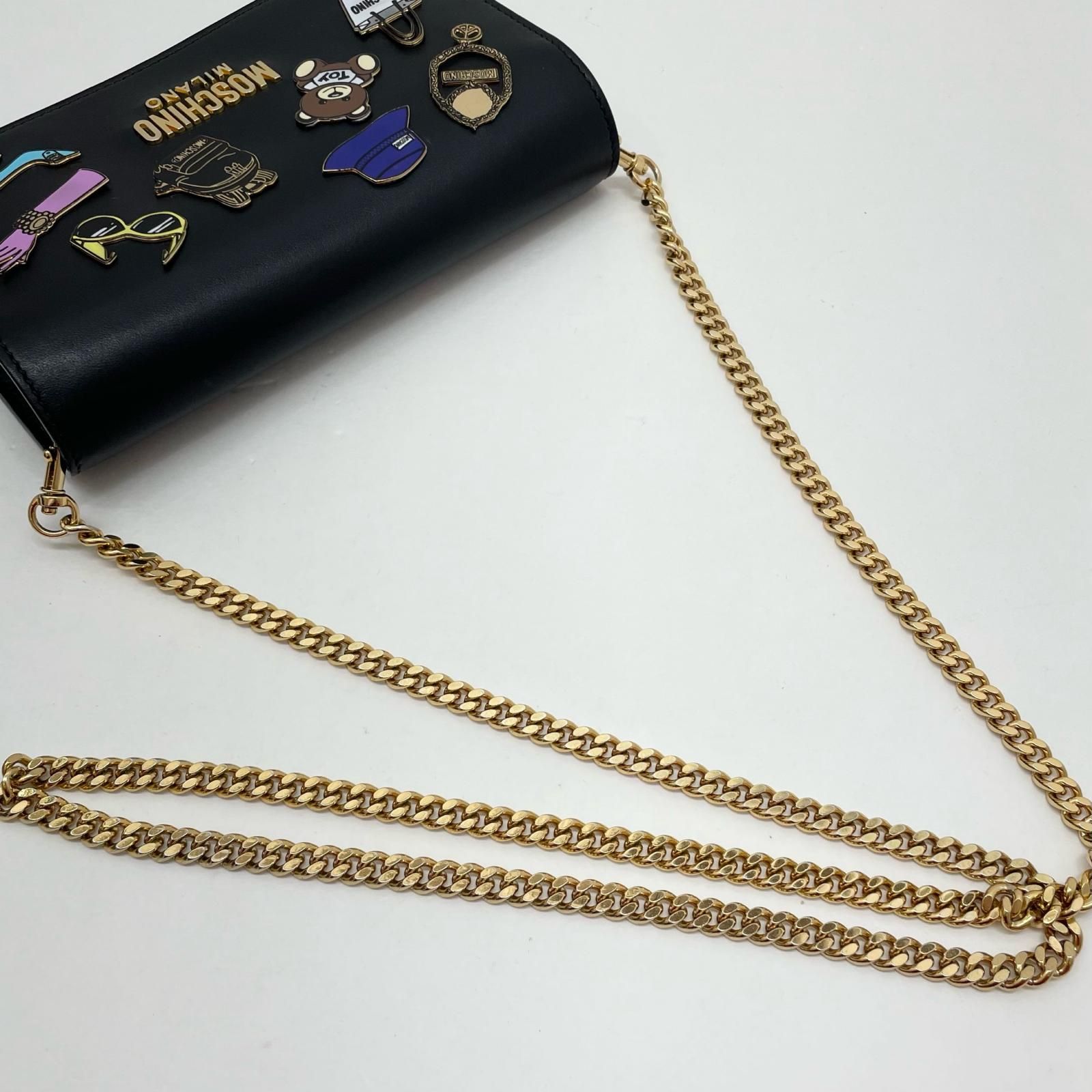 MOSCHINO オファー | モスキーノ チェーンウォレット 長財布 ブラック