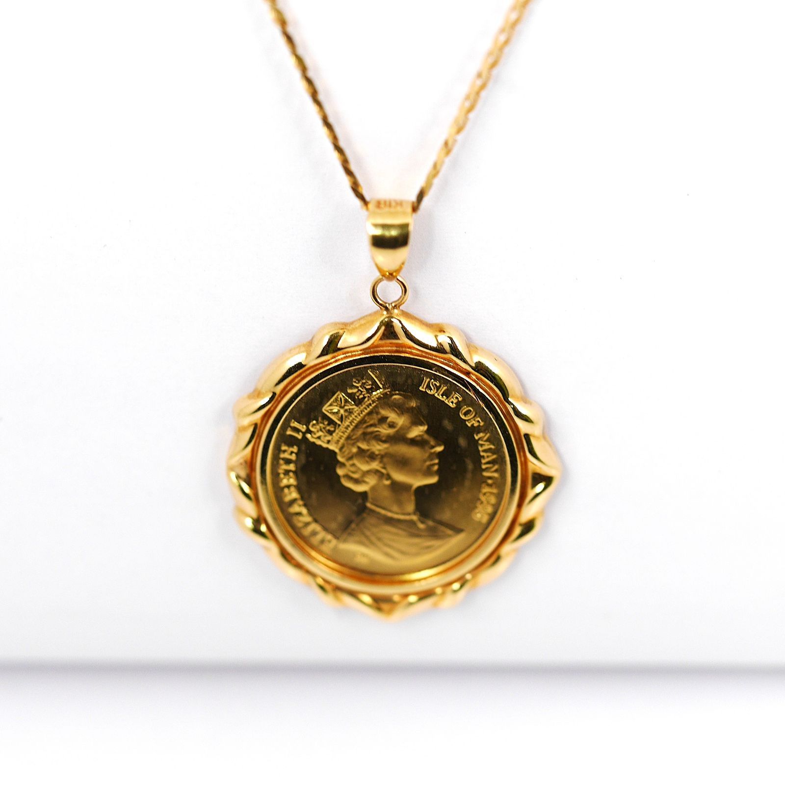  純金 K 24 マン島キャットコイン 1 10オンス 18枠 18チェーンネックレス 総重量7.4 ネックレス アクセサリー
