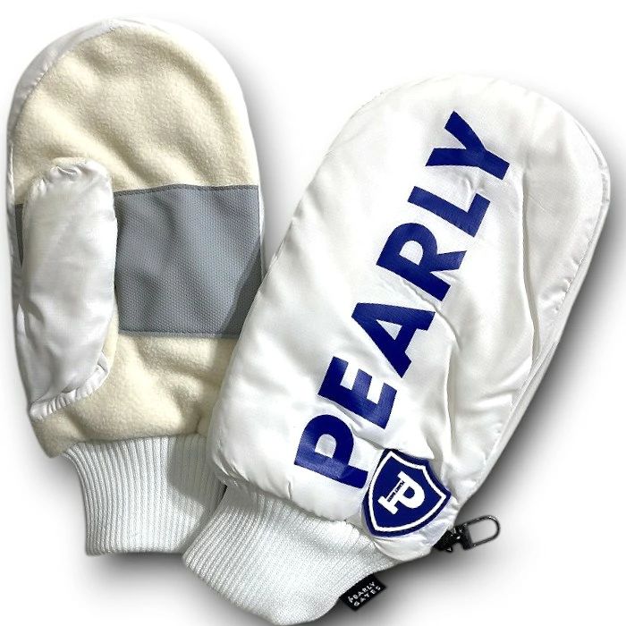 PEARLY GATES パーリーゲイツ ゴルフ 防寒 ナイロンタフタ&times;フリース 発熱素材 QUOISM HEAT ビッグロゴ ミトン グローブ ユニセックス 053-2283093 定価7千 ホワイト FR ▲008▼51128w02