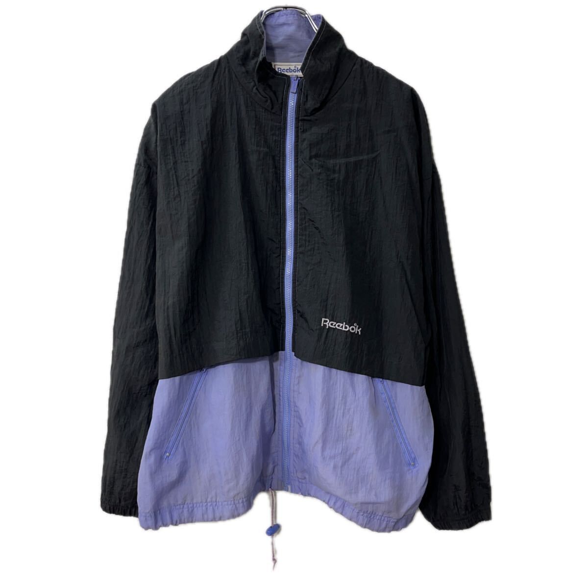 Reebok ヴィンテージ ナイロンジャケット Lサイズ ブラック×パープル Reebok ナイロンジャケット L ブラック パープル リーボック ドロー