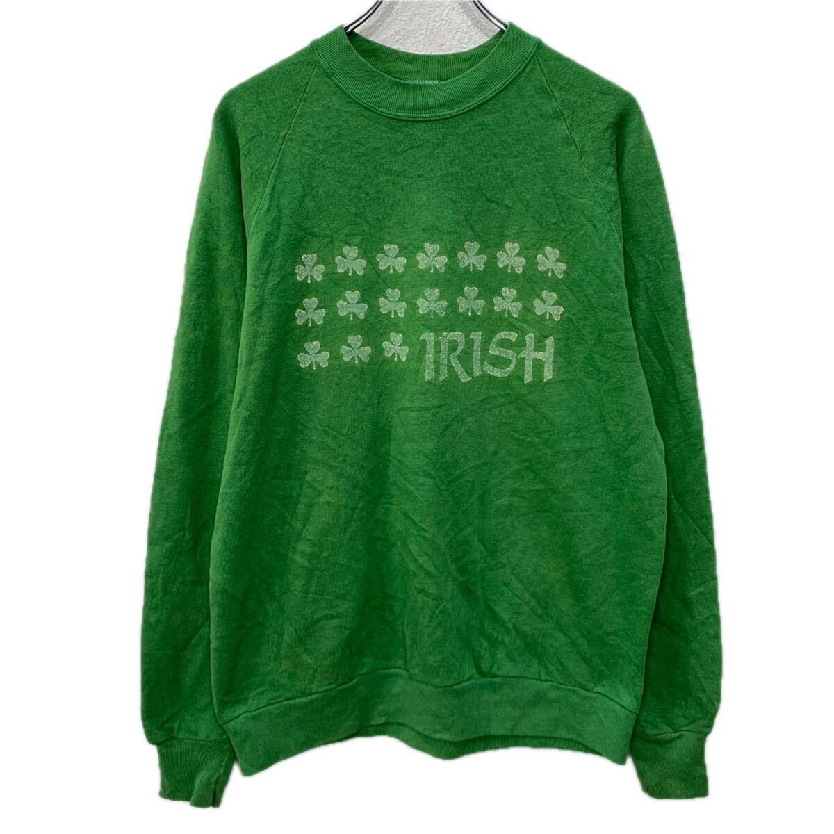 USA製 JERZEES プリントスウェット トレーナー XL グリーン ジャージーズ プルオーバー クロバー ビッグプリント 秋物 a712-5664