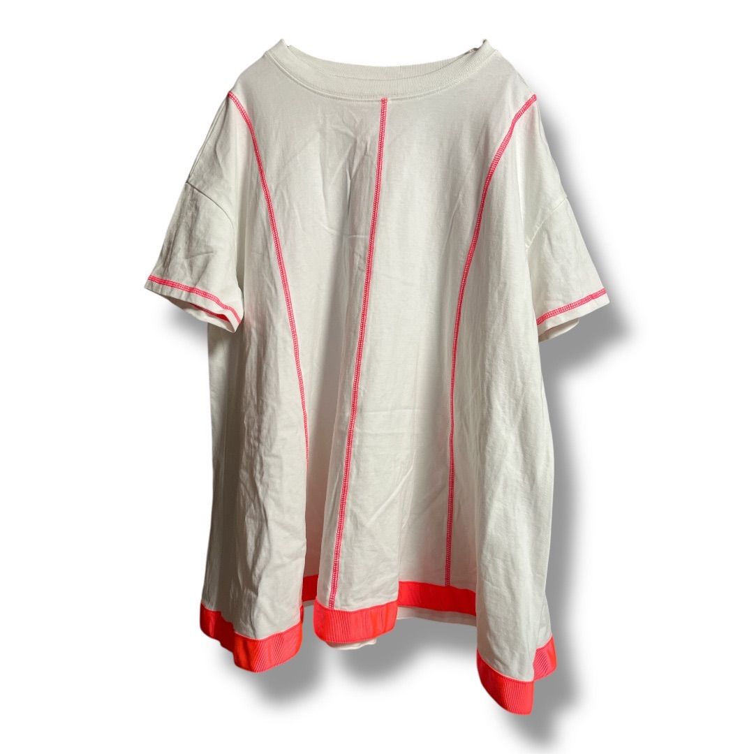 リンカブル フ タグ Tシャツ ステッチ プルオーバー 半袖 ライン ネオン トップス レディース サイズFree ホワイト ネオンピンク 夏 2 No K 986