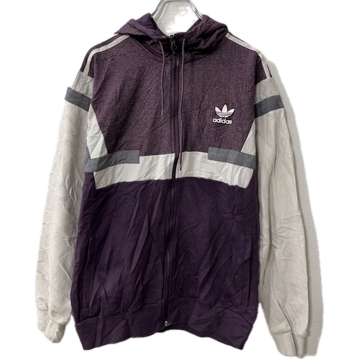 adidas ロゴスウェット パーカー L パープル アディダス フーディー 