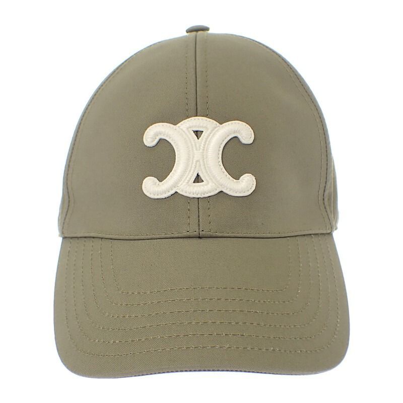 状態良好 セリーヌ CELINE トリオンフ ベースボールキャップ L キャップ コットン カーキ ゴールド金具 レディース ユニセックス