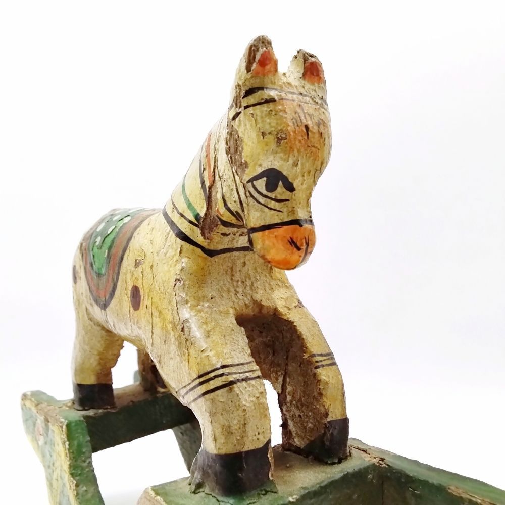 古い 木の 馬 古道具 アンティーク オブジェ インド ヴィンテージ 木馬 1940-1970年代 木に彩色 馬のオブジェ 玩具