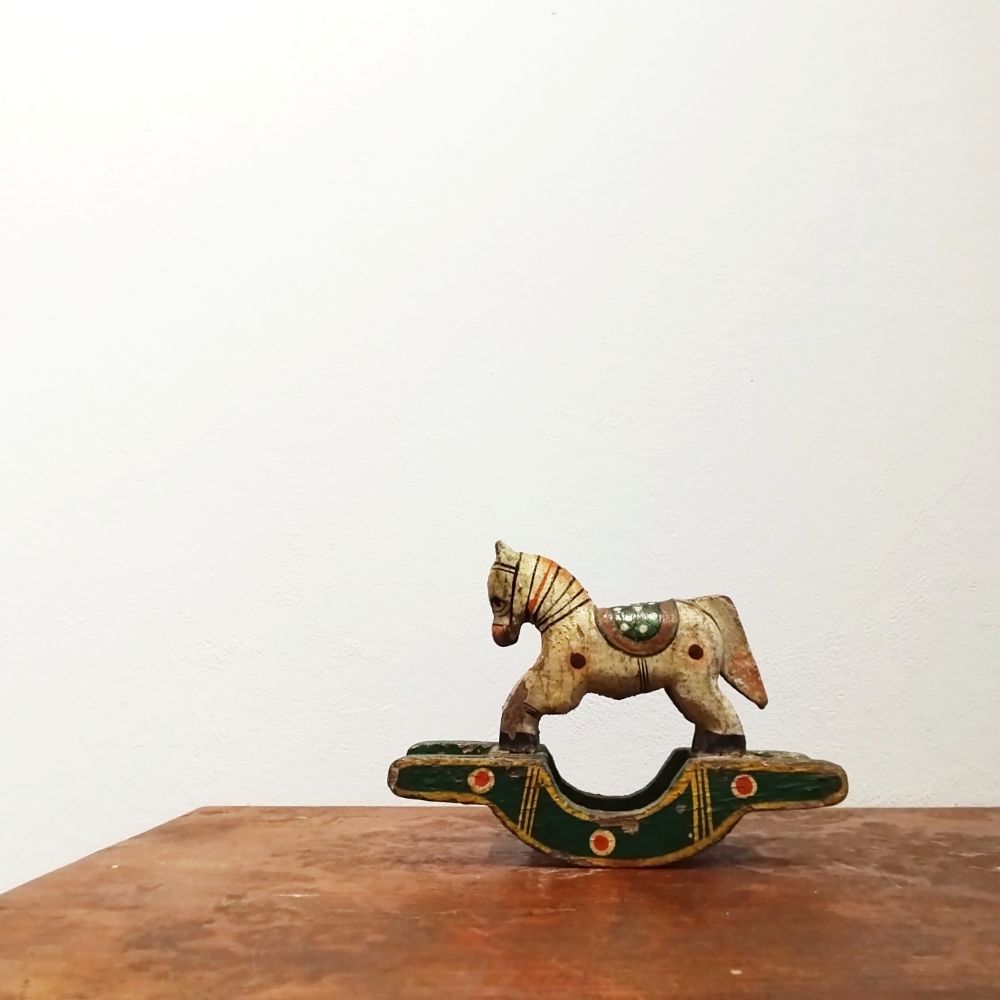インド ヴィンテージ 木馬 1940-1970年代 木に彩色 馬のオブジェ 玩具