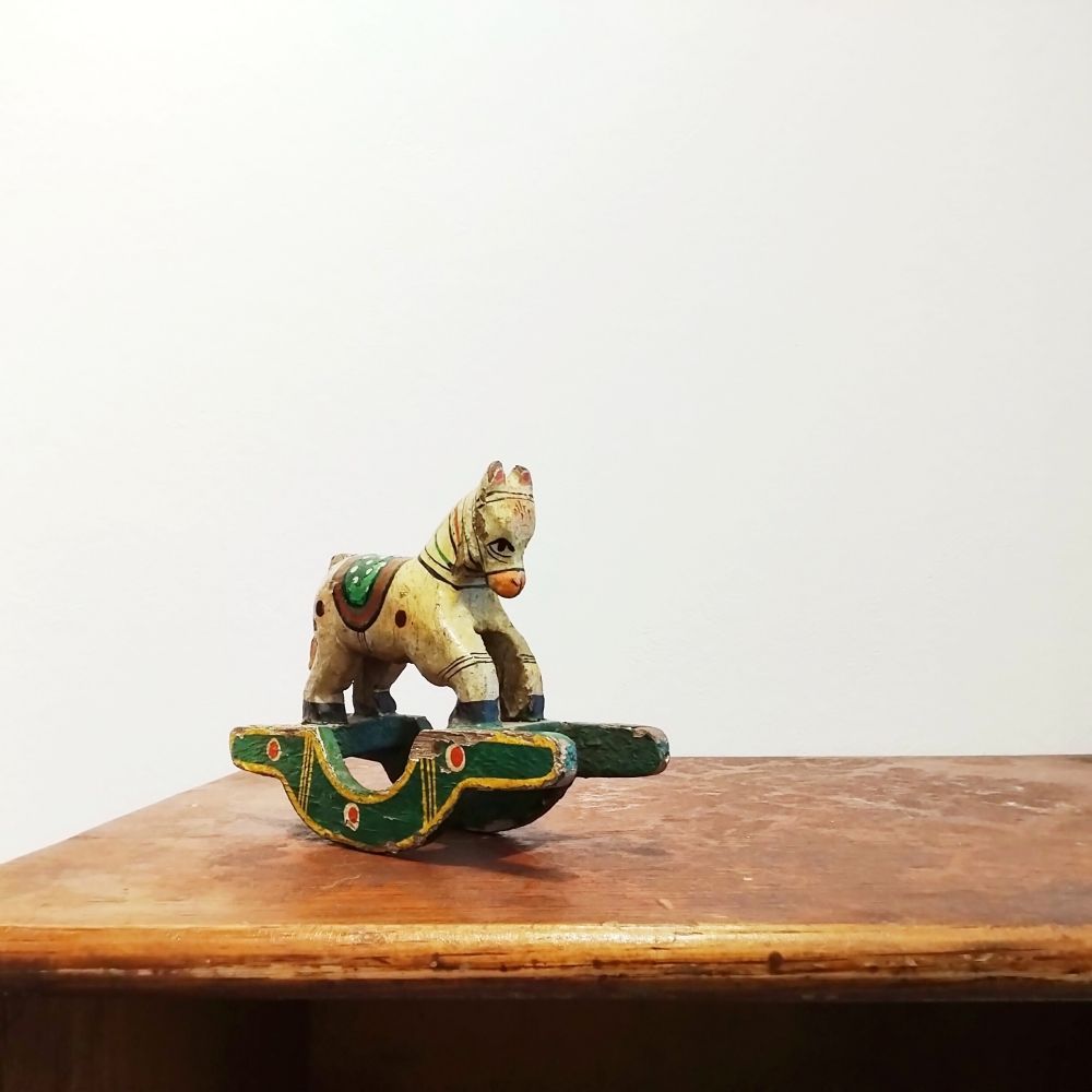 インド ヴィンテージ 木馬 1940-1970年代 木に彩色 馬のオブジェ 玩具