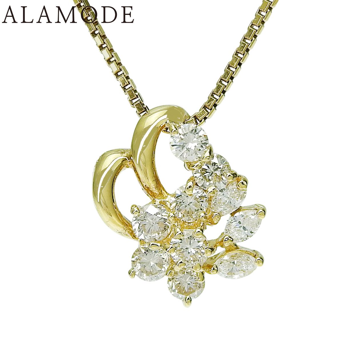 D 1.00 ダイヤモンド フラワーモチーフ ネックレス イエローゴールド K 18 YG ジュエリー ゴールド金 レディース アラモード