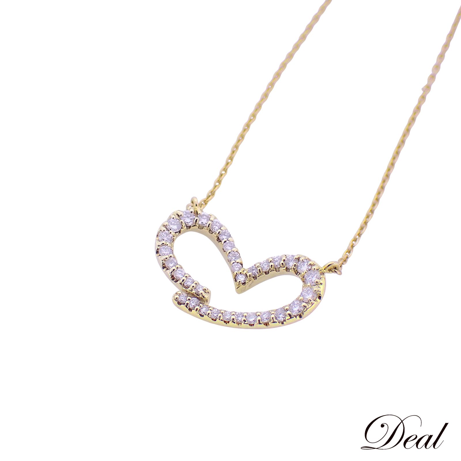 K 18 YG オープンハート モチーフ ダイヤ 0.34 ct 3.8 g レディース ネックレス