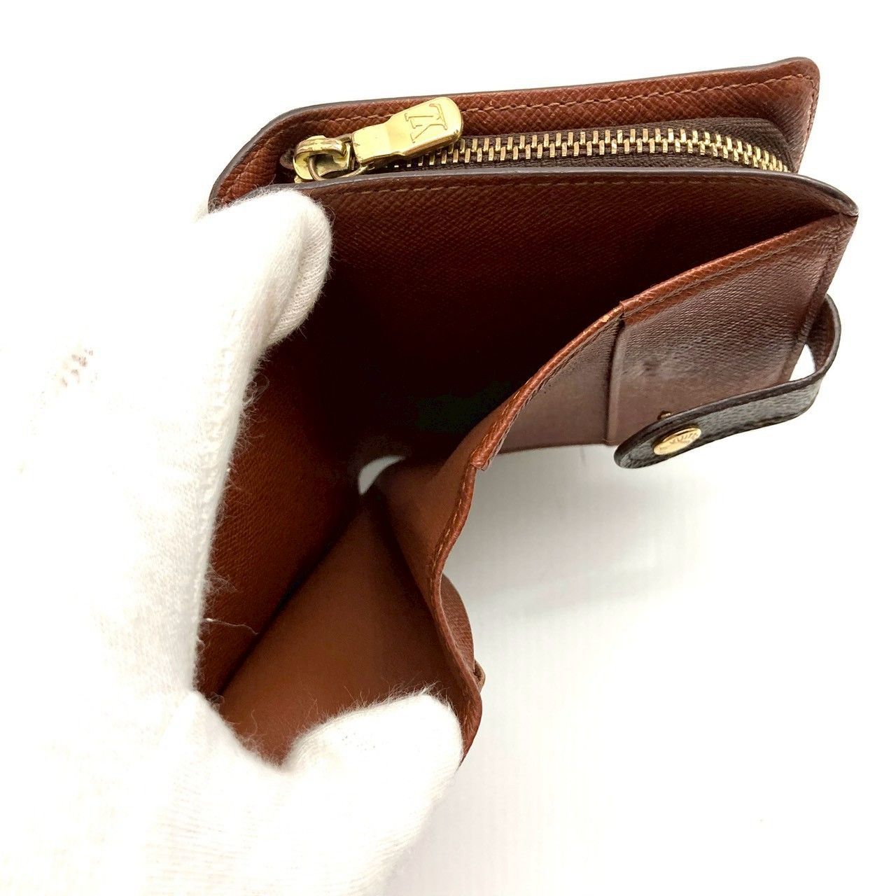 ルイヴィトン モノグラム コンパクトジップ ブラウン 二つ折り財布