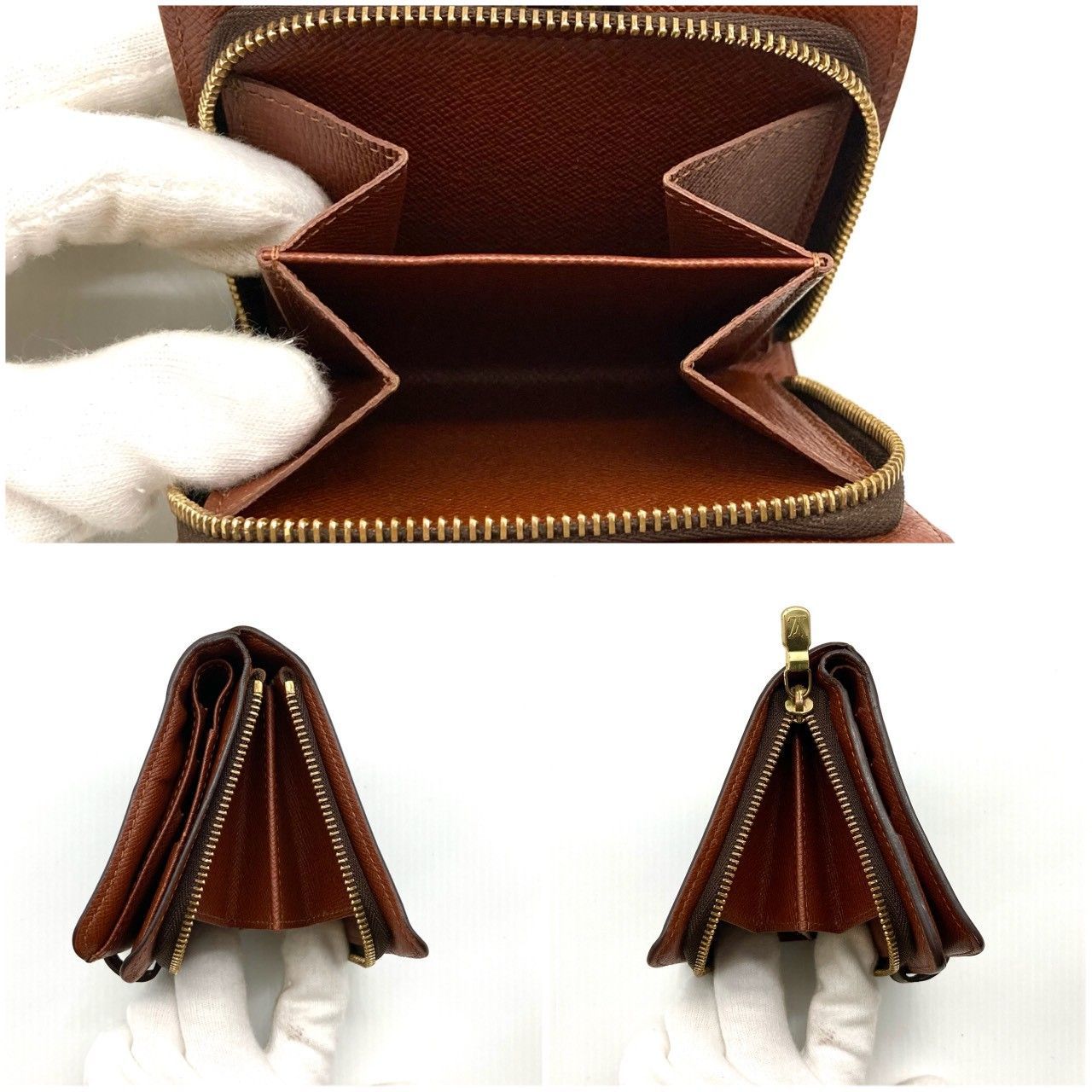 ルイヴィトン モノグラム コンパクトジップ ブラウン 二つ折り財布